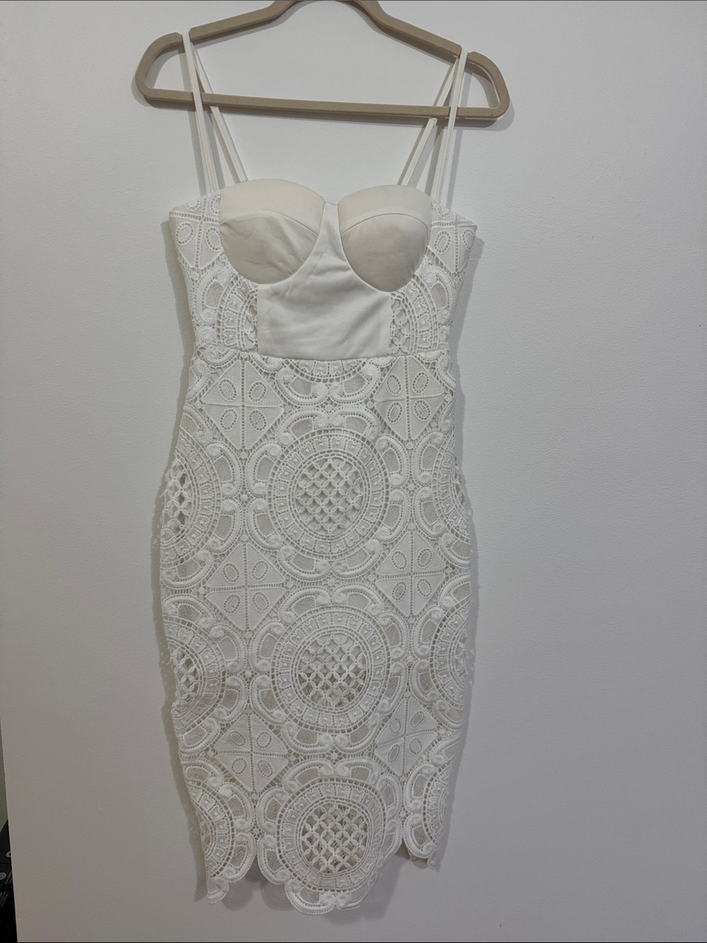 White Lace Bustier Mini Dress with Sweetheart Neckline